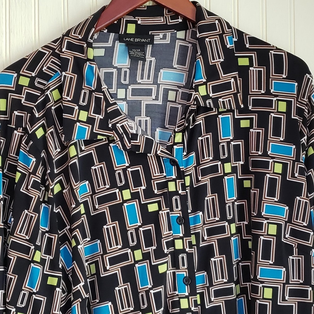Lane Bryant Blouse Womens 22/24 Multicolor Geometric Collared Long Sleeve Top